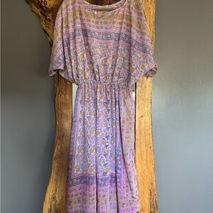 Lavender Floral Boho Maxi Dress with Elastic Waist